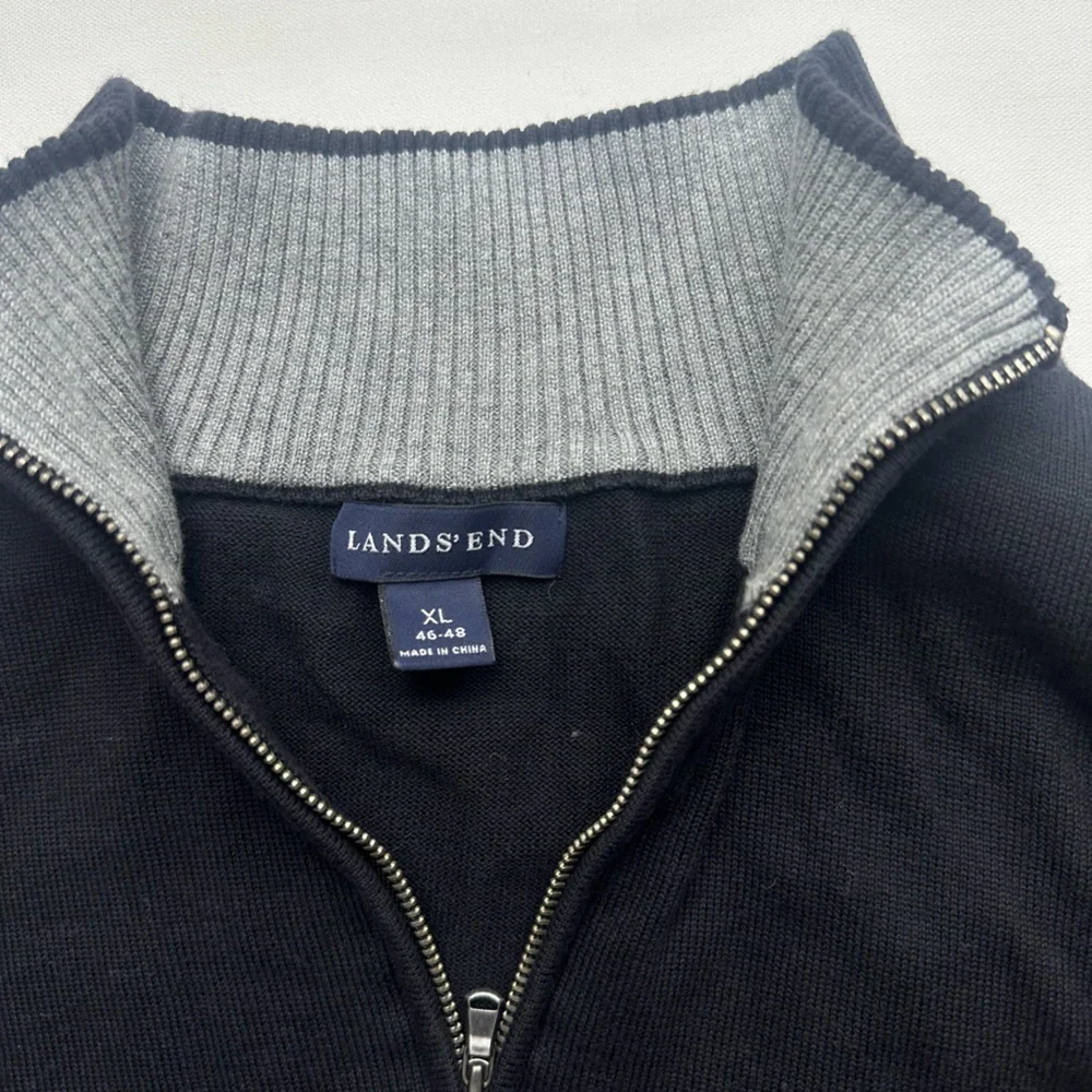 Lands end men’s 1/4 zip black and grey sweater. Size XL